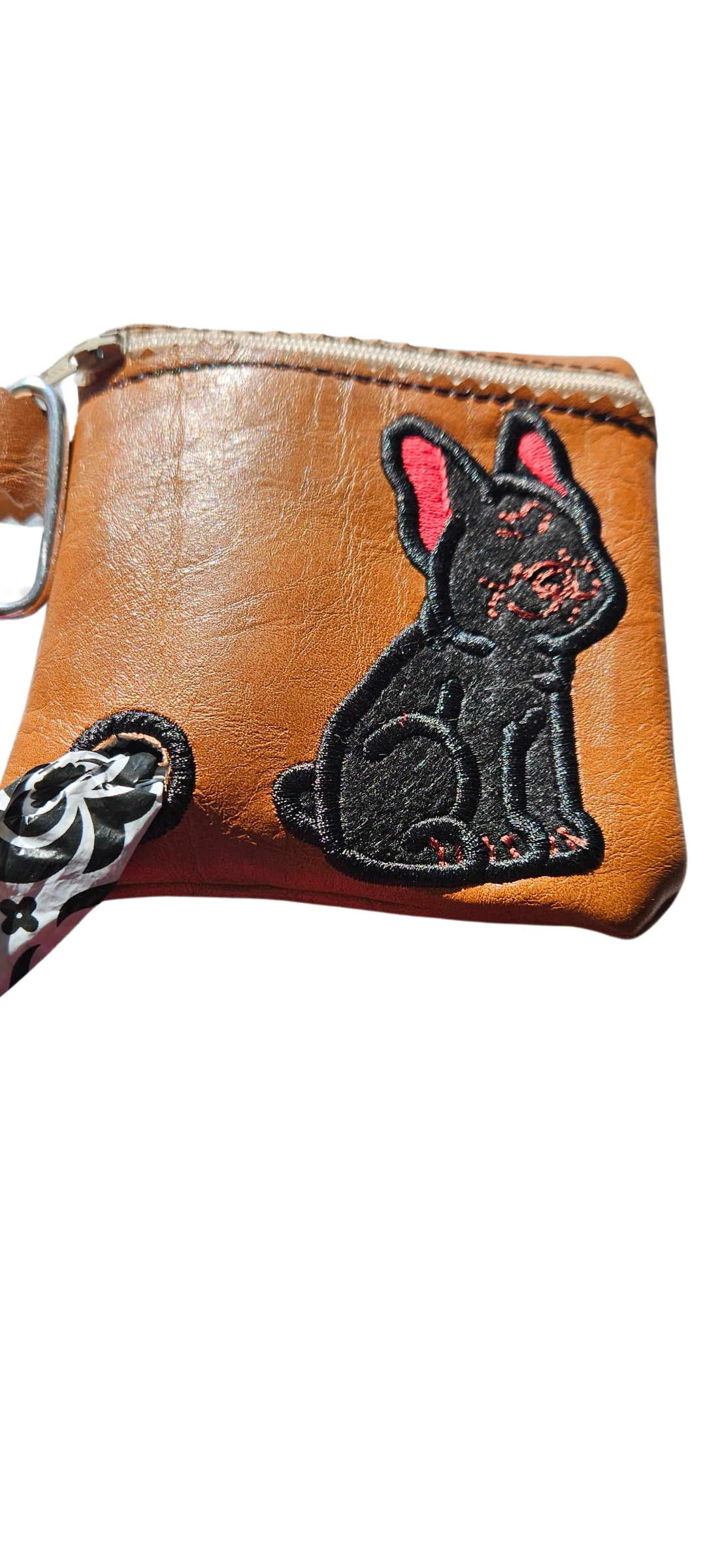 Black Frenchie on Tan Vinyl Poo Bag Holder