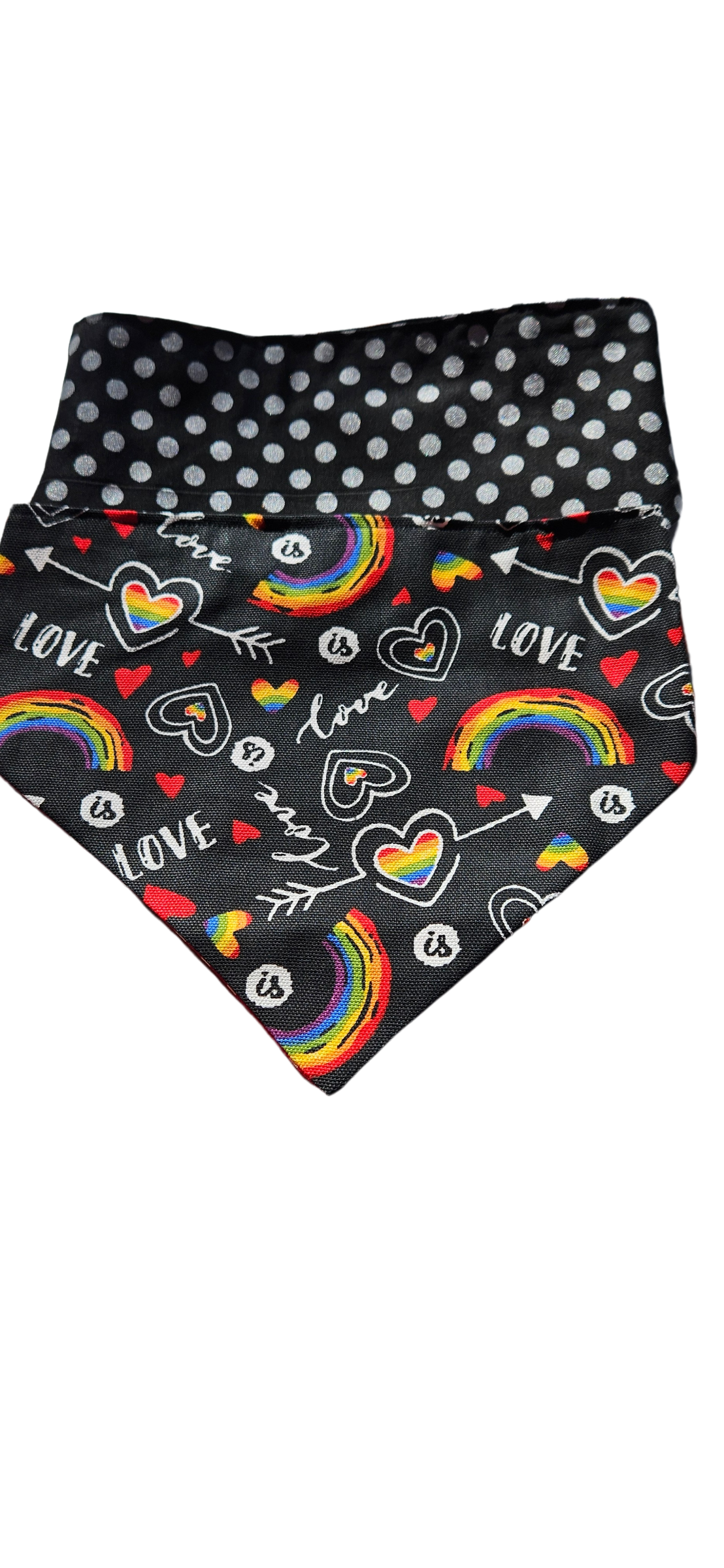 Love Rainbow on Black Black Polka Dot Backing