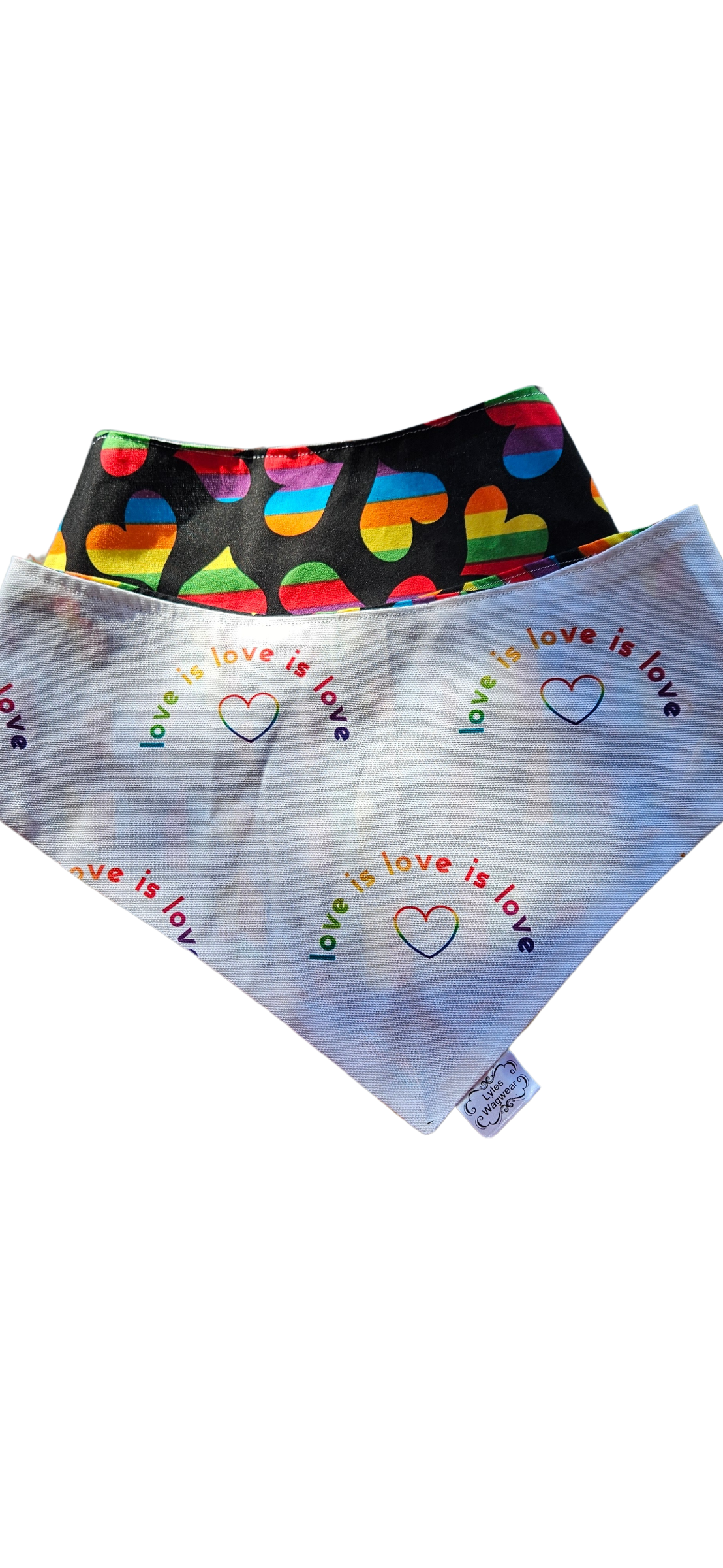 Love is Love with Rainbow Hearts on Black Backing