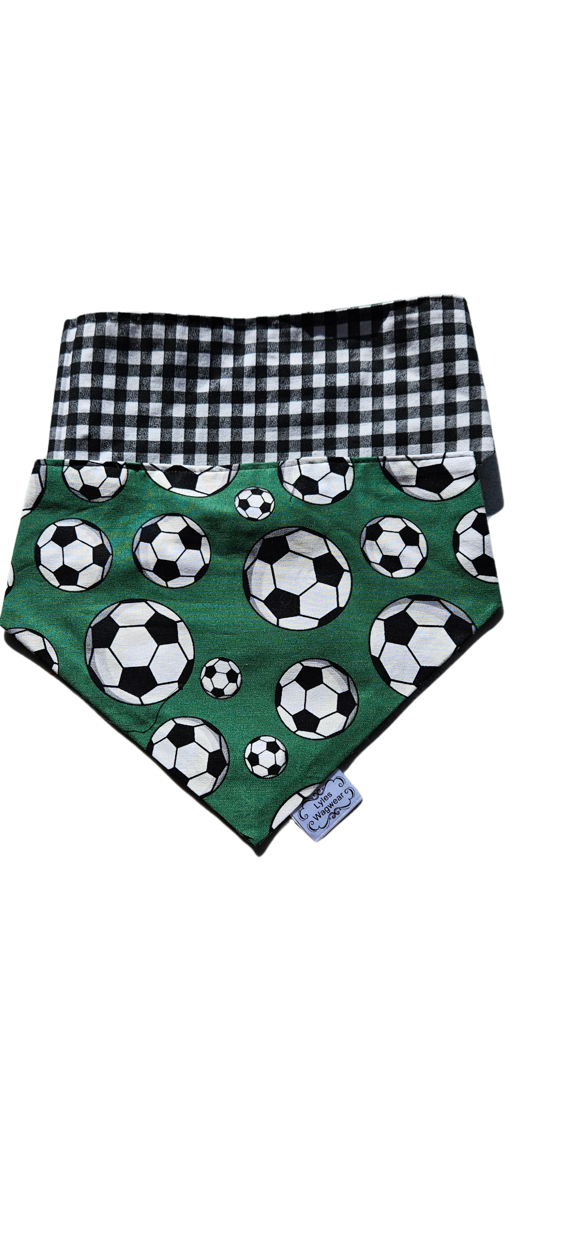Socceer Balls on Green Black Gingham Backing