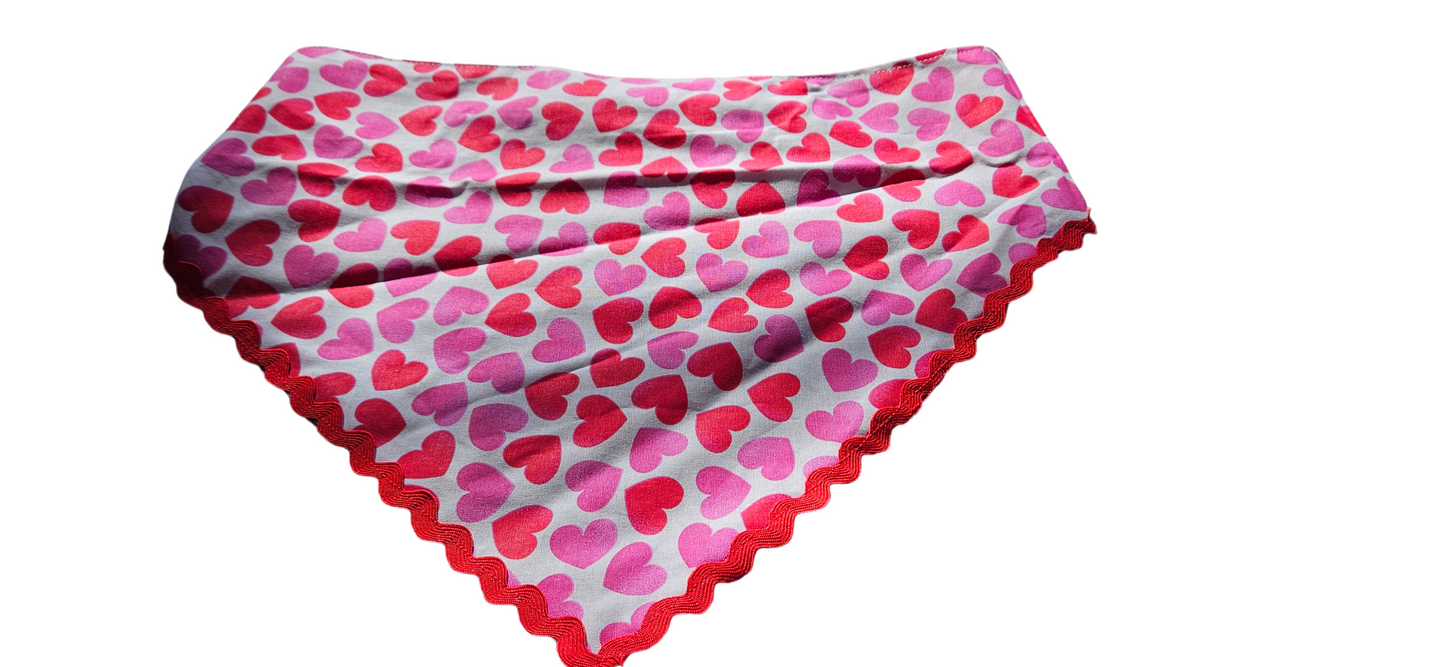 Pink and Red Hearts Red Trim on Red Snowflake Backing